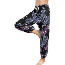 Load image into Gallery viewer, Ti Amo I love you  - Exclusive Brand  -  Purple &amp; Blue Leaf Pattern - Women&#39;s Harem Pants
