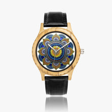 Load image into Gallery viewer, Ti Amo I love you - Exclusive Brand - Daisy and Blue Mandala - Womens Designer Italian Olive Wood Watch - Leather Strap
