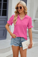 Load image into Gallery viewer, 8 Colors - Eyelet Johnny Collar Short Sleeve Blouse
