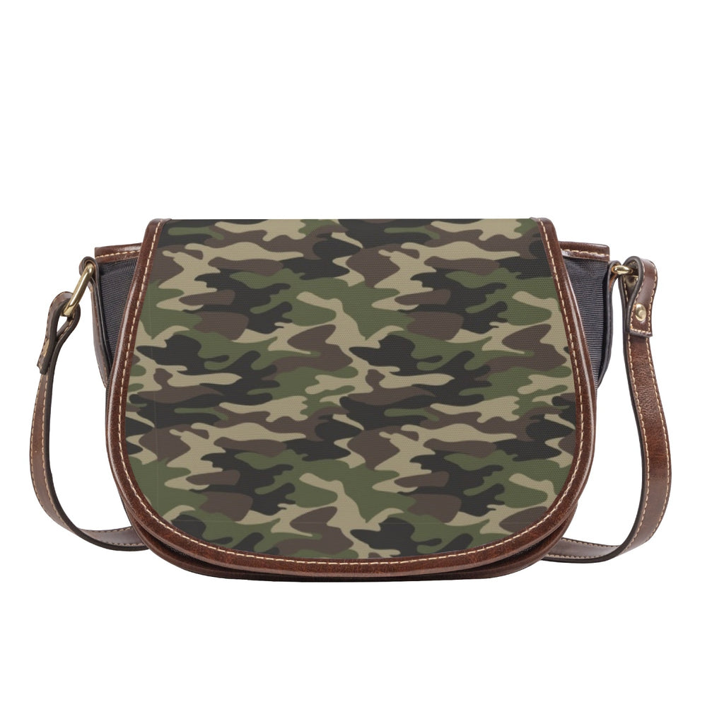 Ti Amo I love you - Exclusive Brand - Green Camouflage - PU Leather Flap Saddle Bag One Size