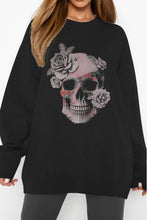 Load image into Gallery viewer, Womens - Simply Love - Black - Full Size Dropped Shoulder SKULL Graphic Sweatshirt
