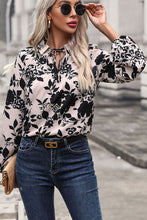 Load image into Gallery viewer, Printed Tie Neck Balloon Sleeve Blouse
