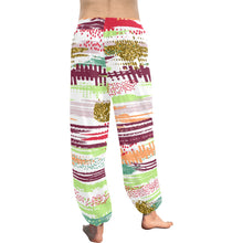 Load image into Gallery viewer, Ti Amo I love you  - Exclusive Brand  - White Stripes with Colorful Horizontal Stripes - Women&#39;s Harem Pants
