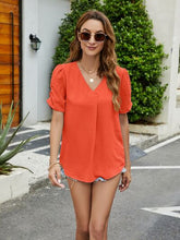 Load image into Gallery viewer, 4 Colors - Ruched Short Sleeve V-Neck Blouse
