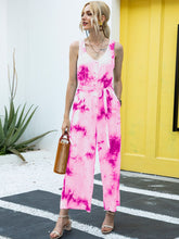 Load image into Gallery viewer, Tie-Dye Tie Waist Sleeveless Jumpsuit
