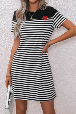 Striped Dress - Hearts Outfits- Short Sleeve Women's Dresses - Ti Amo I love you 