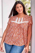 Load image into Gallery viewer, Plus Size Floral Lace Trim Round Neck Blouse
