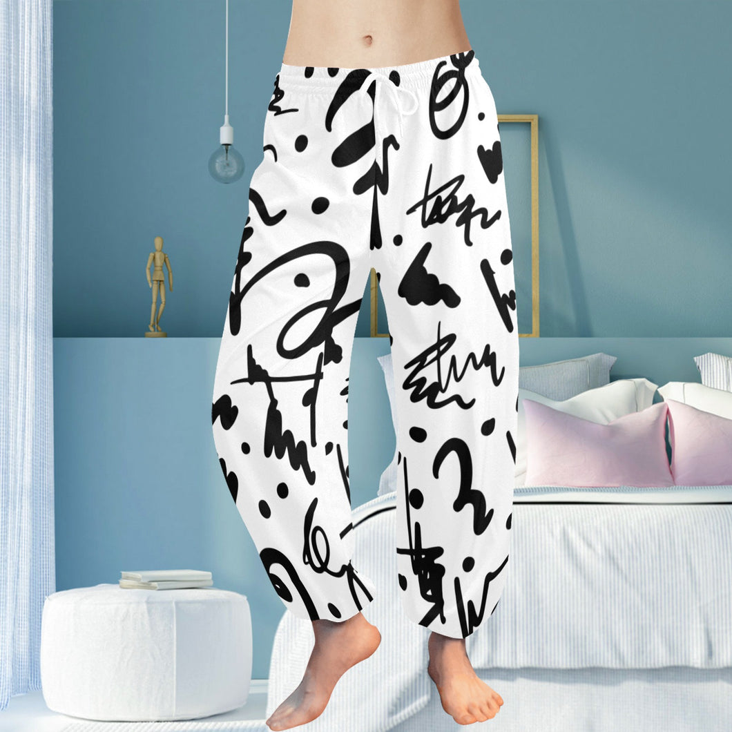 Ti Amo I love you - Exclusive Brand  - White with Black Squiggles - Women's Harem Pants