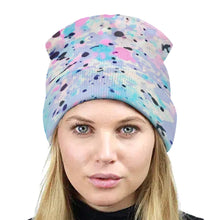 Load image into Gallery viewer, Ti Amo I love you Exclusive Brand  - Beige with Pink Purple &amp; Aqua Splatter - Unisex Knit Hat
