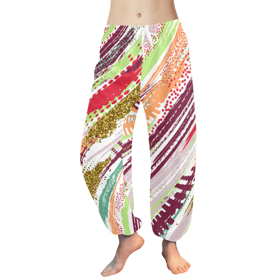 Ti Amo I love you  - Exclusive Brand  - White with Diagonal Colorful Striped Pattern - Women's Harem Pants