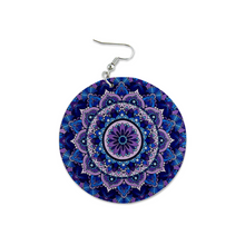 Load image into Gallery viewer, Ti Amo I love you Exclusive Brand - Deep Lavender &amp; Sapphire Blue - Mandala -Geometric Round Wooden Earrings
