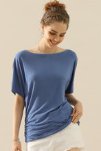 Load image into Gallery viewer, Ninexis Boat Neck Short Sleeve Ruched Side Top
