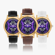 Load image into Gallery viewer, Ti Amo I love you - Exclusive Brand - Purple &amp; Grey Floral Pattern - Womens Designer Italian Olive Wood Watch - Leather Strap 45mm Black
