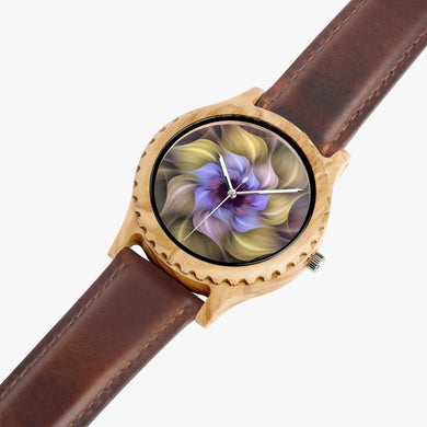 Ti Amo I love you - Exclusive Brand - Whimsical Flower - Womens Designer Italian Olive Wood Watch - Leather Strap