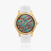 Load image into Gallery viewer, Ti Amo I love you - Exclusive Brand - Leopard &amp; Teal Pattern - Womens Designer Italian Olive Wood Watch - Leather Strap 45mm White
