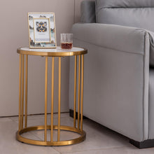 Load image into Gallery viewer, Sintered Stone Round Side/End Table with Golden Stainless Steel Frame
