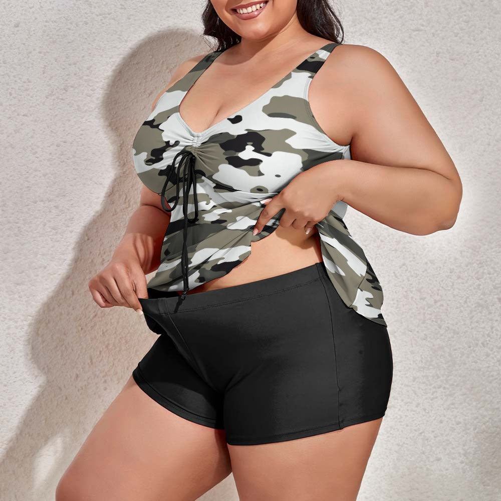 Ti Amo I love you - Exclusive Brand  - Bandicoot Camouflage  - Women's Plus Size Drawstring 2pc Swimsuit