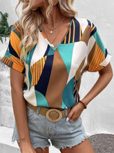 Load image into Gallery viewer, Printed V-Neck Short Sleeve Blouse
