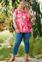 Load image into Gallery viewer, Plus Size Floral Flutter Sleeve Round Neck Blouse
