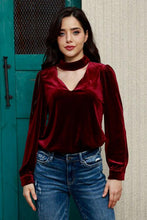 Load image into Gallery viewer, Cutout Puff Sleeve Velvet Blouse
