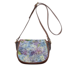 Load image into Gallery viewer, Ti Amo I love you - Exclusive Brand - Purple Blue &amp; White Flower Pattern - PU Leather Flap Saddle Bag
