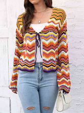 Load image into Gallery viewer, Striped Openwork Tied Cardigan
