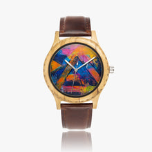 Load image into Gallery viewer, Ti Amo I love you - Exclusive Brand - Geometrical Painted Pattern - Unisex Designer Italian Olive Wood Watch - Leather Strap 45mm Brown
