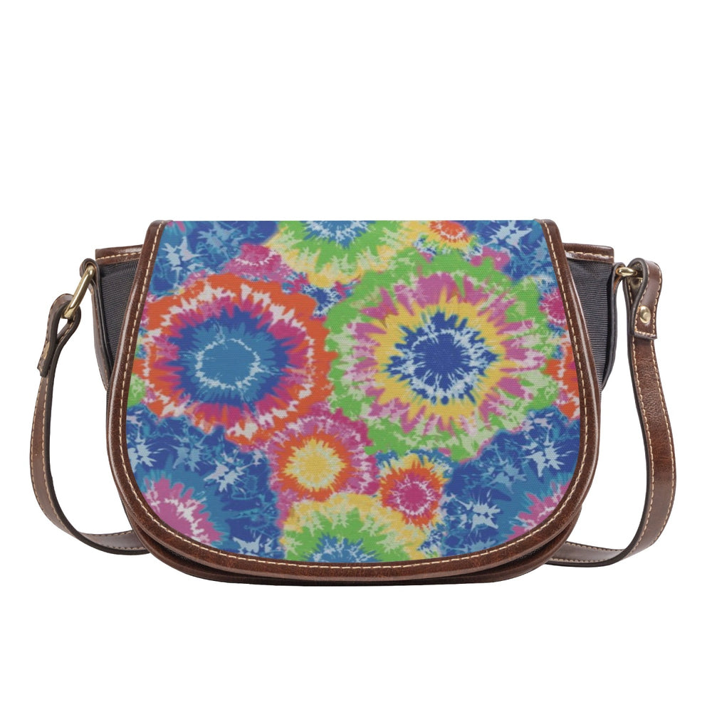 Ti Amo I love you - Exclusive Brand - Sapphire, Mulberry & Mantis Green - Tie-Dye Pattern - PU Leather Flap Saddle Bag One Size