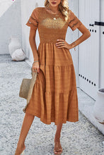 Load image into Gallery viewer, Smocked Round Neck Short Sleeve Midi Dress
