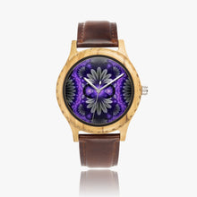 Load image into Gallery viewer, Ti Amo I love you - Exclusive Brand - Purple &amp; Grey Floral Pattern - Womens Designer Italian Olive Wood Watch - Leather Strap 45mm Brown
