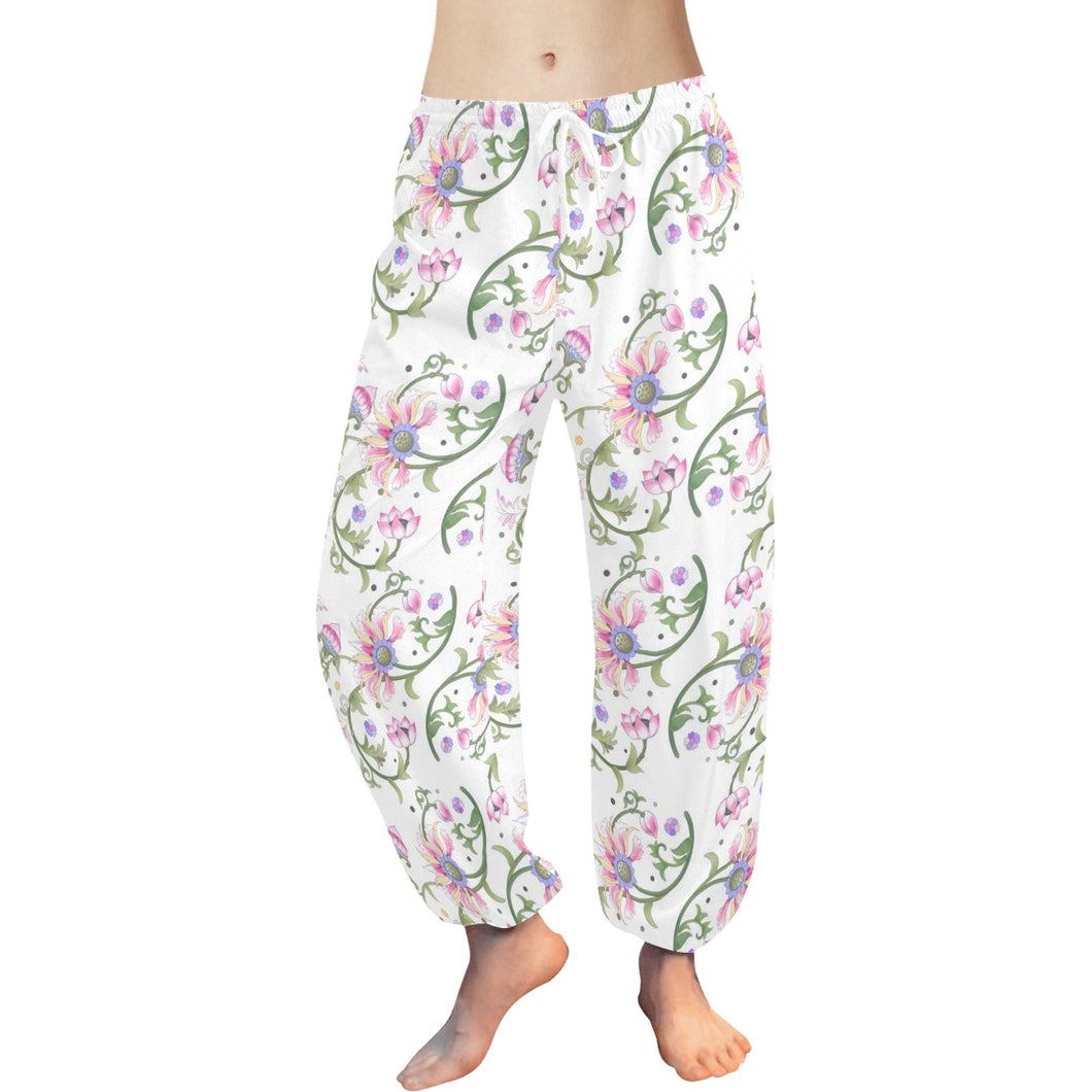 Ti Amo I love you  - Exclusive Brand - White with Pink Flowers - Women's Harem Pants