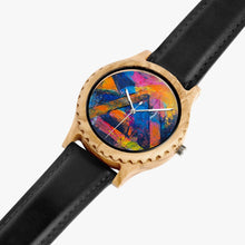 Load image into Gallery viewer, Ti Amo I love you - Exclusive Brand - Geometrical Painted Pattern - Unisex Designer Italian Olive Wood Watch - Leather Strap
