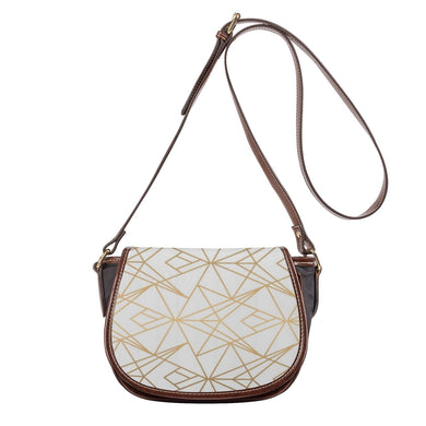 Ti Amo I love you - Exclusive Brand - White with Gold Lines - PU Leather Flap Saddle Bag