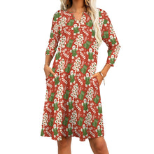 Load image into Gallery viewer, Ti Amo I love you - Exclusive Brand  - Christmas - Red &amp; Green - Tree &amp; Gingerbread - 7-point Sleeve Dress - Sizes S-5XL
