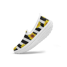 Load image into Gallery viewer, Ti Amo I love you - Exclusive Brand - Black &amp; White Stripes with Sunflowers - Women&#39;s Slip-On Mesh Rocking Shoes
