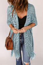 Load image into Gallery viewer, Openwork Open Front Cardigan with Fringes
