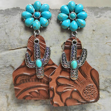 Load image into Gallery viewer, Turquoise Cactus Dangle Earrings
