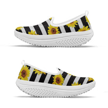 Load image into Gallery viewer, Ti Amo I love you - Exclusive Brand - Black &amp; White Stripes with Sunflowers - Women&#39;s Slip-On Mesh Rocking Shoes
