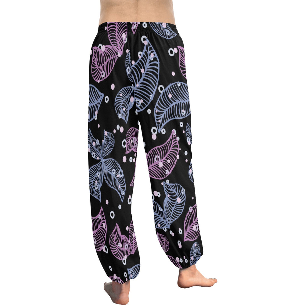 Ti Amo I love you  - Exclusive Brand  -  Purple & Blue Leaf Pattern - Women's Harem Pants