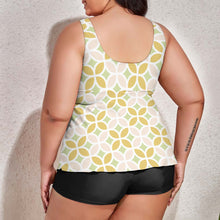 Load image into Gallery viewer, Ti Amo I love you - Exclusive Brand - Bizzare, Chenin Tan &amp; Beryl Green Floral - Women&#39;s Plus Size -Split Swimsuit - Sizes XL-6XL
