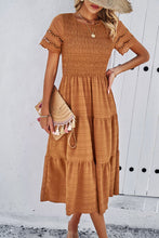 Load image into Gallery viewer, Smocked Round Neck Short Sleeve Midi Dress
