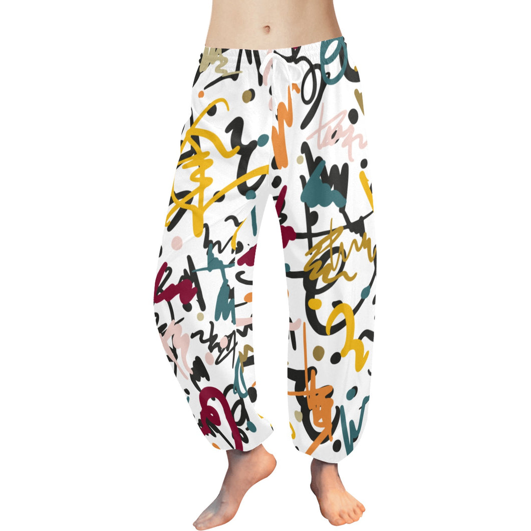 Ti Amo I love you  - Exclusive Brand  - White with Colorful Scribbles - Women's Harem Pants