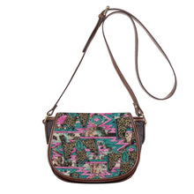 Load image into Gallery viewer, Ti Amo I love you - Exclusive Brand -Pink &amp; Teal with Leopard Eagles - PU Leather Flap Saddle Bag
