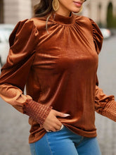 Load image into Gallery viewer, Tied Mock Neck Puff Sleeve Blouse - Ti Amo I love you
