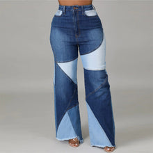 Load image into Gallery viewer, Womens Mixed Color Block Jeans - High Waist Tight Hip Denim Pants
