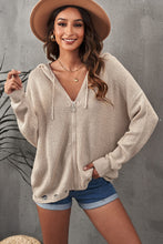 Load image into Gallery viewer, Zip-Up Distressed Hooded Cardigan - Sizes S-2XL Beige
