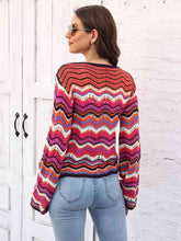 Load image into Gallery viewer, Striped Openwork Tied Cardigan
