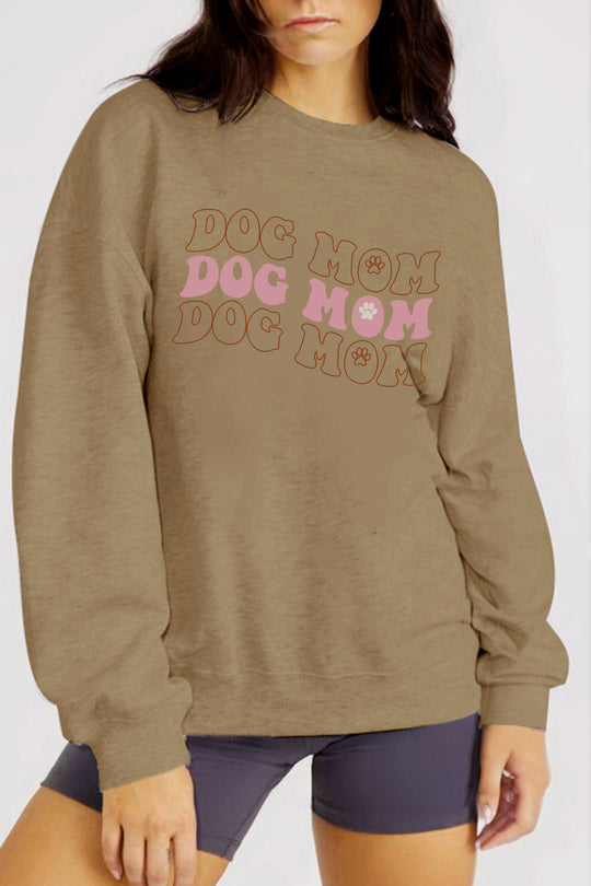 Womens - Simply Love - Taupe - Full Size Graphic DOG MOM Sweatshirt