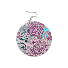 Load image into Gallery viewer, Ti Amo I love you - Exclusive Brand - Dusky Purple Floral - Geometric Round Wooden Earrings
