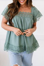 Load image into Gallery viewer, Lace Detail Square Neck Short Sleeve Blouse
